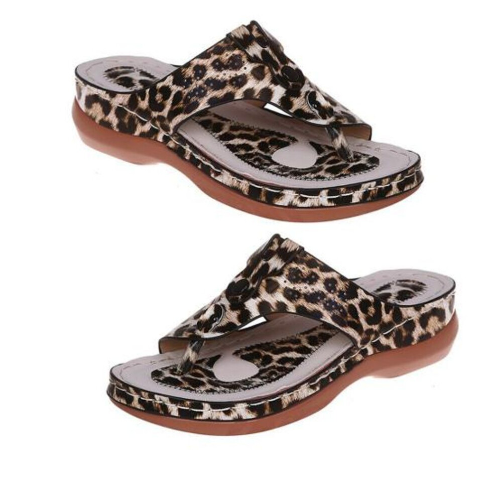 (leopard, 40) 1 Pair Solid Color Beach Sandals Faux Leather Great Women Summer Casual Slippers Slides