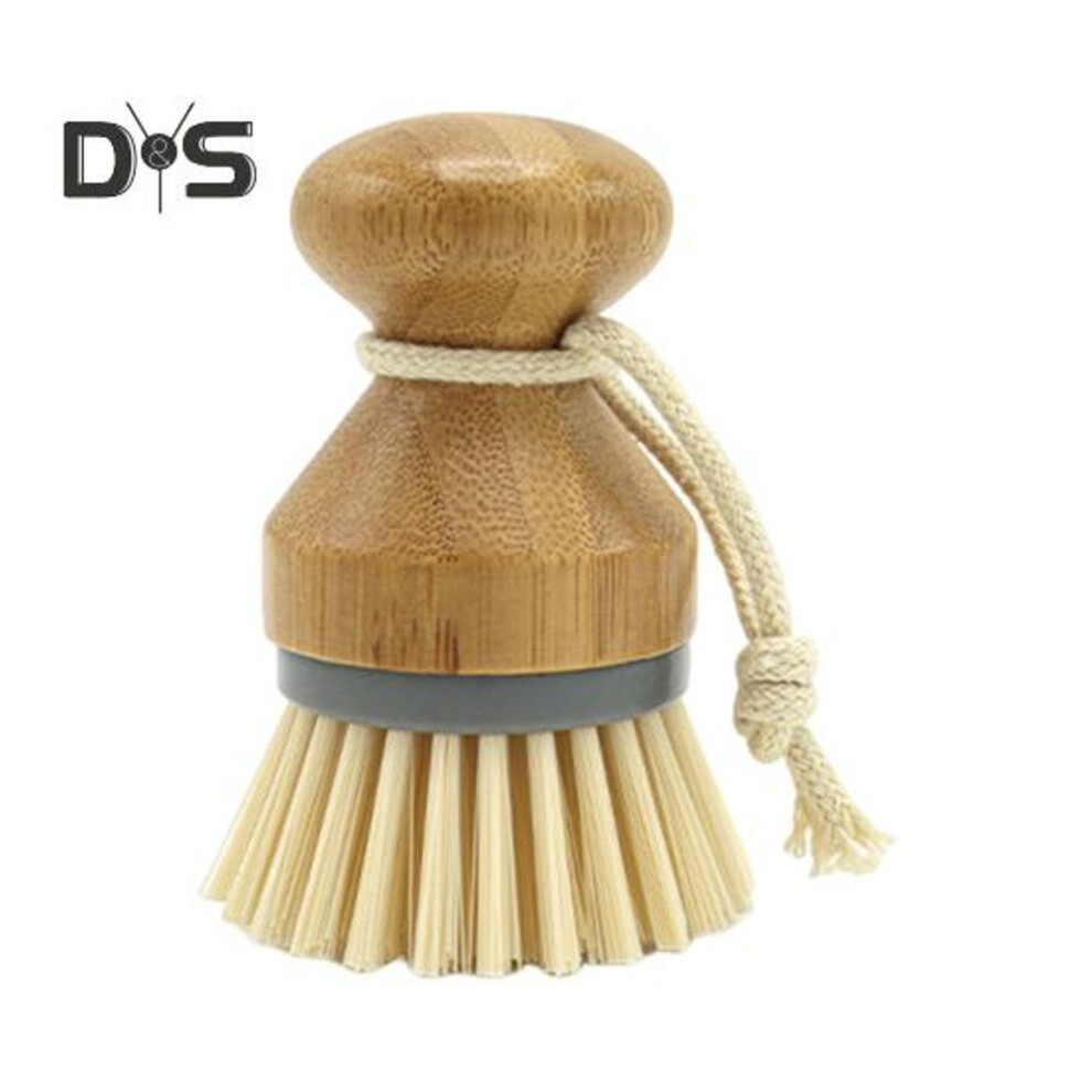 (grey) Bamboo Dish Brush Round Palm Brush Non-Scratch Nylon Bristles Cleaning Brush for Non-Stick Cookware Eco-Friendly Kitchen Sink Pot Scrubber