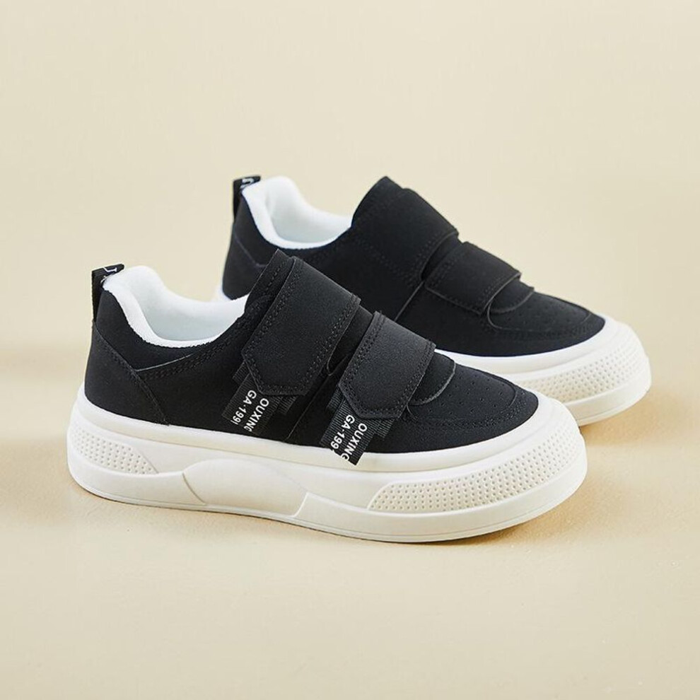(black, 35) 2025 Spring Korean Velcro White Sneakers For Women - Thick-soled, Height-boosting Casual Shoes