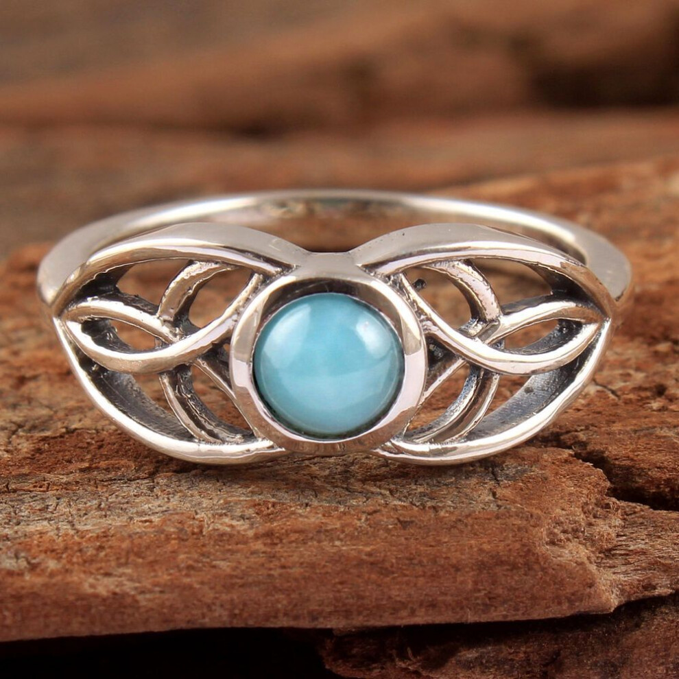 (blue, 4.5) Celtic Ring, Larimar Ring, 925 Sterling Silver Ring, Mother's Day Gift, Silver Jewelry