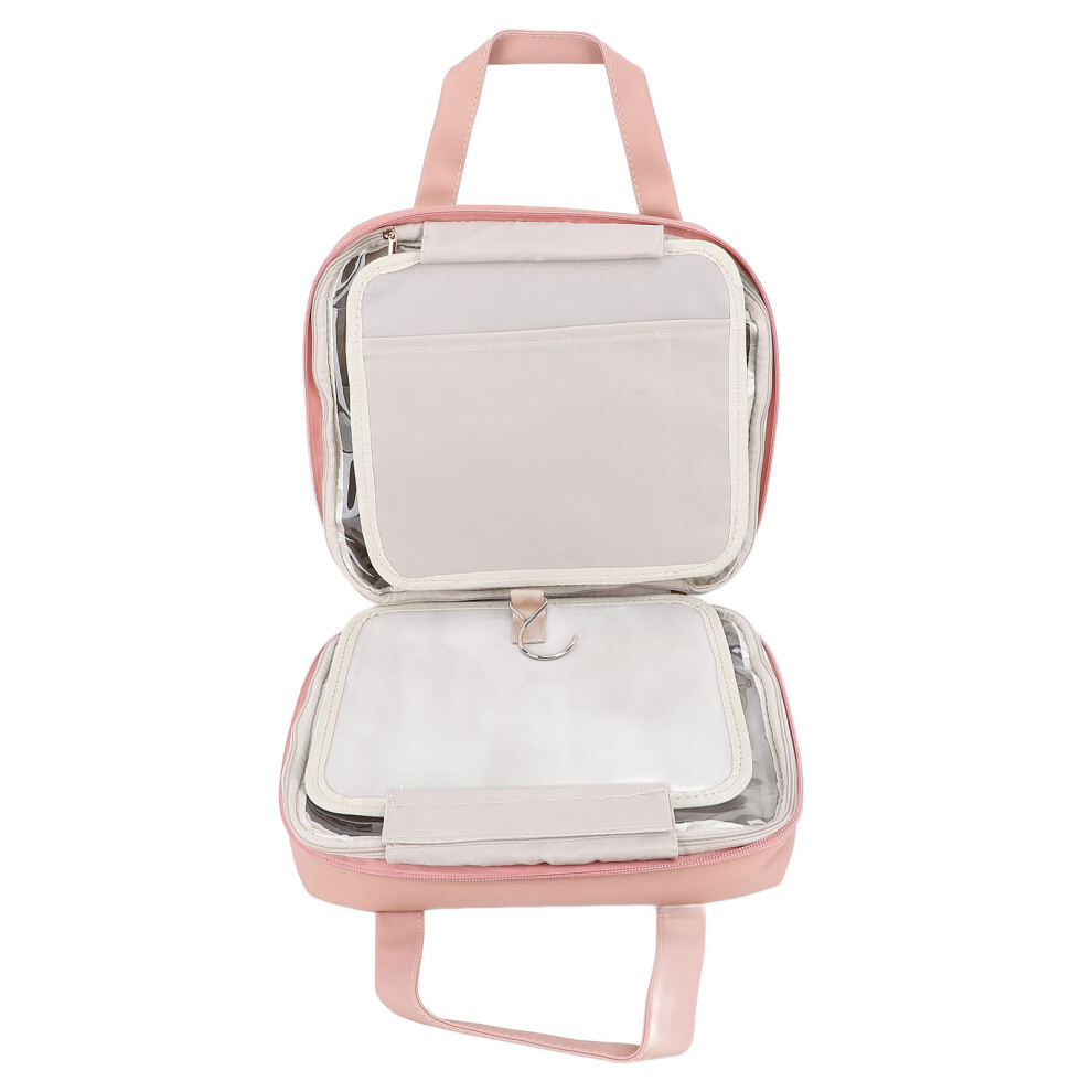 Pink Hanging Hook Travel Toiletry Bag Travel Makeup Organizer With Mirror Portable Travel Makeup Train Case For Travel