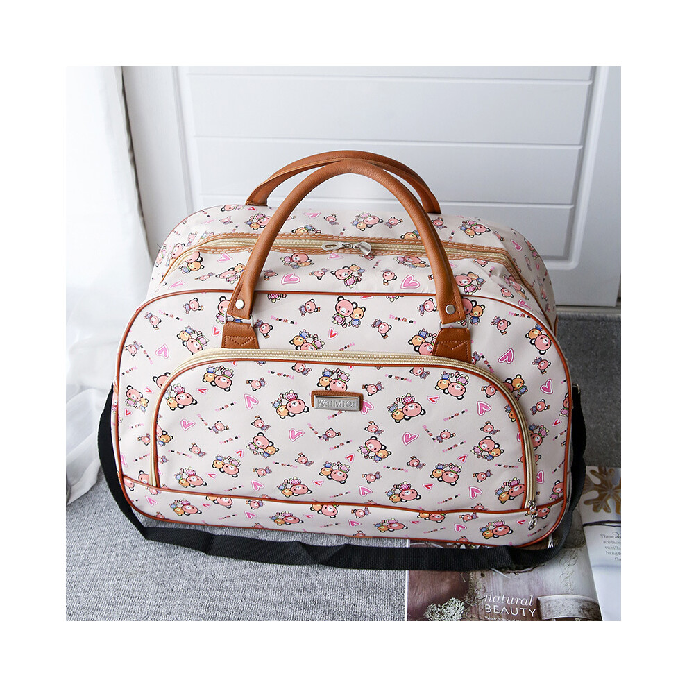(BEAR BEIGE) 2024 Nouvelle Marque Sac De Voyage Imperméable En Cuir PU Sac À Main Femmes/Hommes Imprimé Sacs De