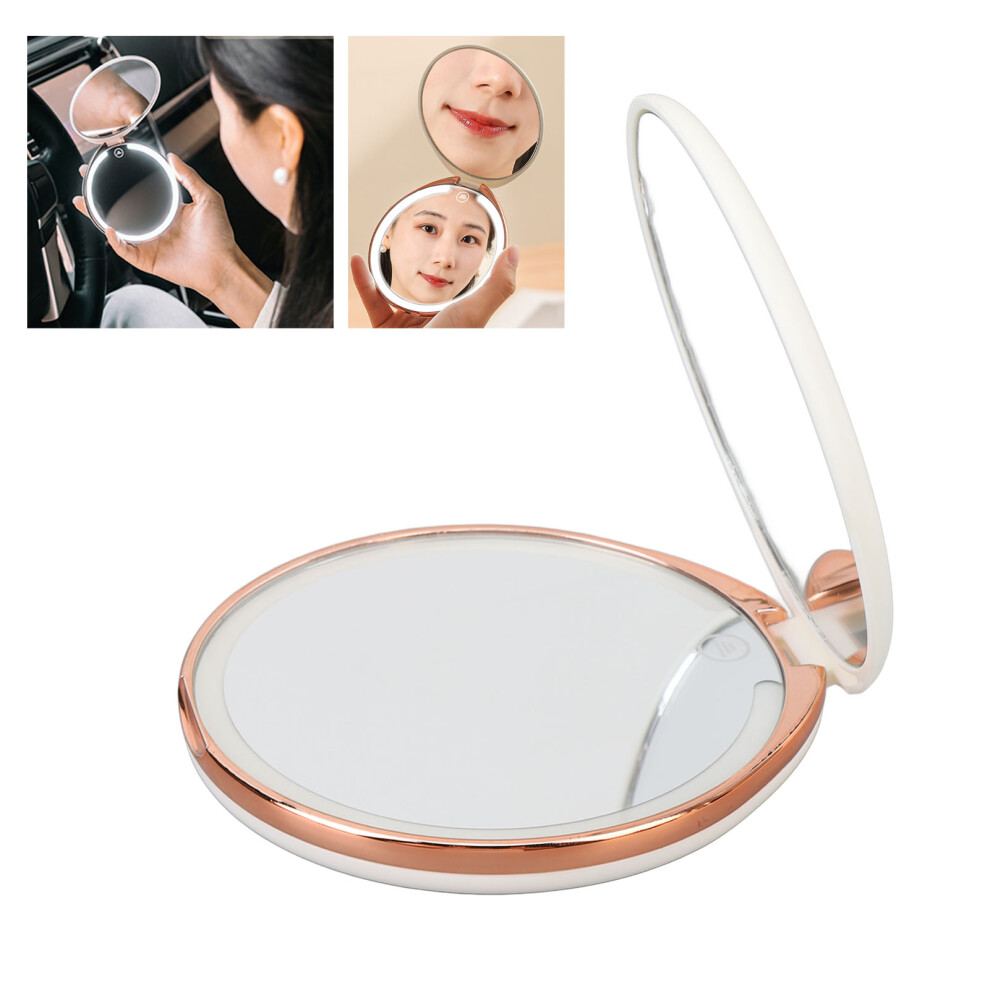 LED Lighted Travel Makeup Mirror Double Sided 1X 5X Magnification Stepless Dimmable Rechargeable Pocket Makeup Mirror