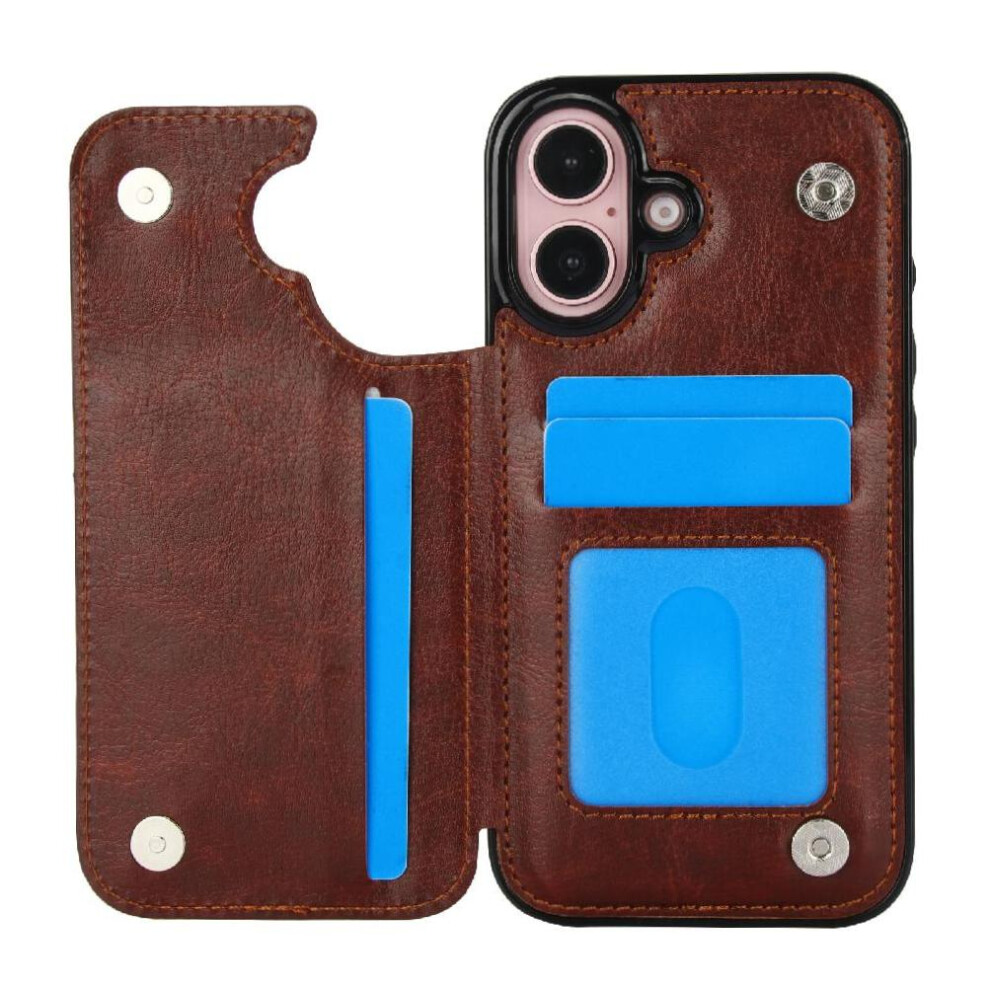 (Brown) Wallet Case For Iphone 16 Card Slots Pu Leather Kickstand With Card Holder Double Magnetic Clasp Brown 764563521104