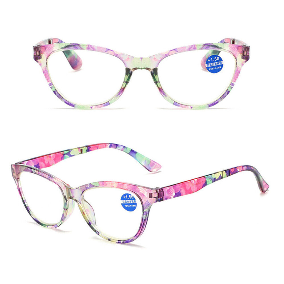 (+4.00, Purple) Blue Light Blocking Round Stylish Reading Glasses with Spring Hinges +1.0 1.5 2.0 2.5 3.0 3.5-image-OPC-PH9GKND-NEW
