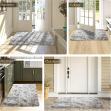 (60x110 cm- Large Door Mat/Shaggy Bathroom Mat, Tie Dye Light Grey) Extra Large Rugs Fluffy Shaggy Living Room Rug