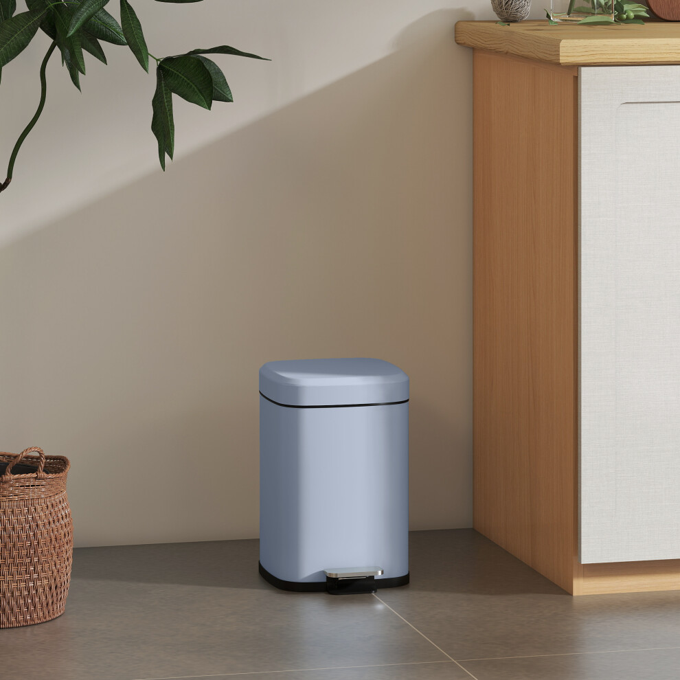 HOMCOM 12L Kitchen Pedal Bin, Metal Rubbish Bin with Soft-close Lid, Light Blue