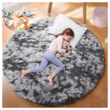 (120x120 cm- Round Rug For Living Room, Tie Dye Grey) Extra Large Rugs Fluffy Shaggy Living Room Rug