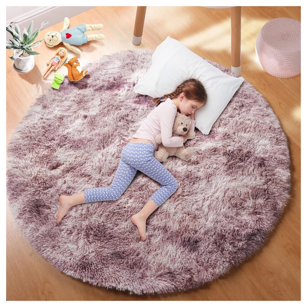 (120x120 cm- Round Rug For Living Room, Tie Dye Lilac) Extra Large Rugs Fluffy Shaggy Living Room Rug