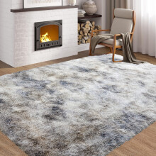 (200x290 cm- Shaggy Fluffy Extra Large Rugs , Tie Dye Light Grey) Extra Large Rugs Fluffy Shaggy Living Room Rug