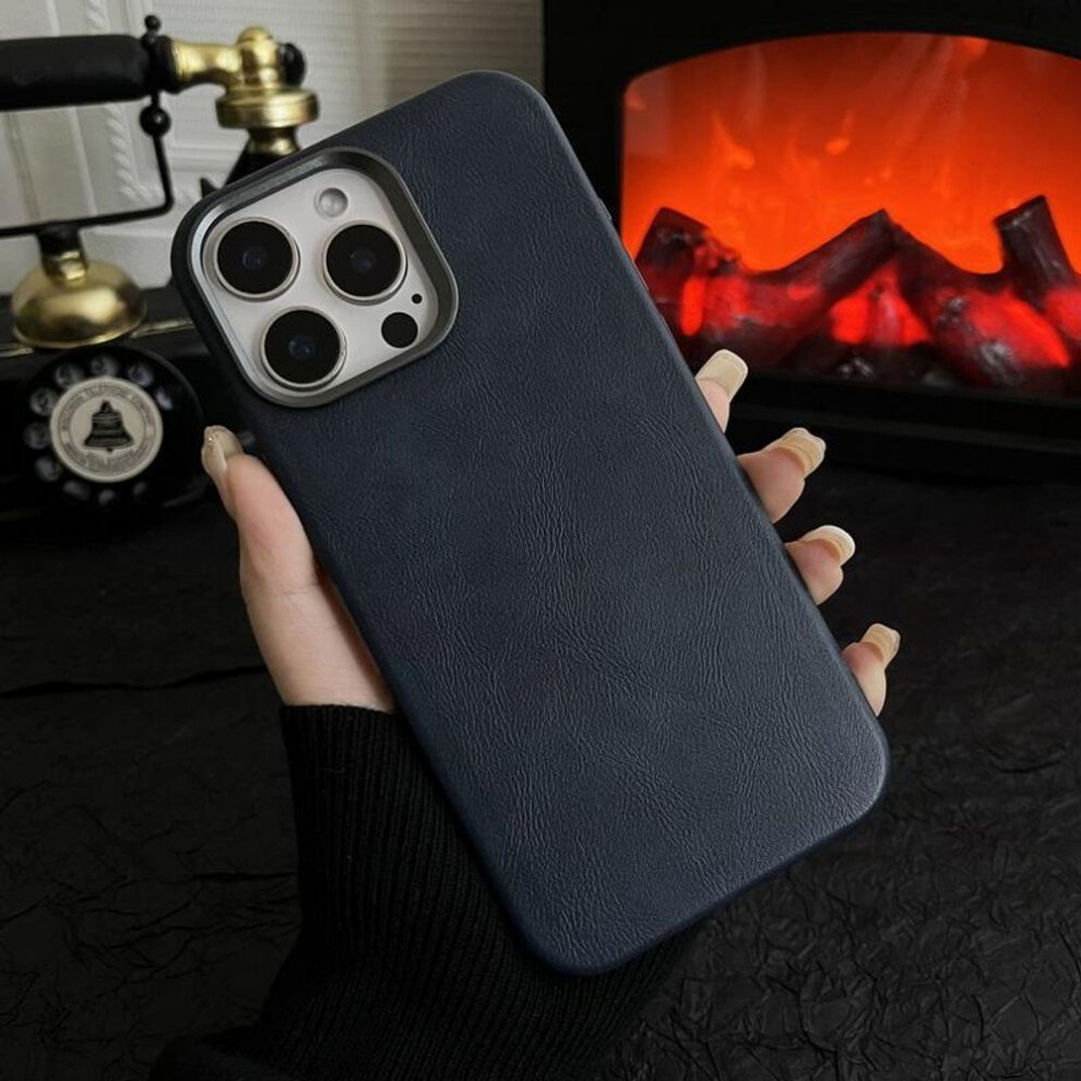 (blue, iPhone 16) Vintage Leather For Magsafe Slim Phone Case For Iphone 16 Pro Max 15 Pro 14 13 Solid Color Shockproof Hard Pc Magnetic Bumper Cover