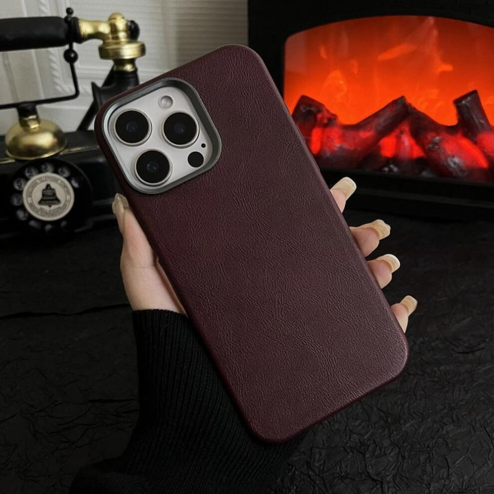 (red, iPhone 14 Pro) Vintage Leather for Magsafe Slim Phone Case For iPhone 16 Pro Max 15 Pro 14 13 Solid Color Shockproof Hard PC Magnetic Bumper Cover