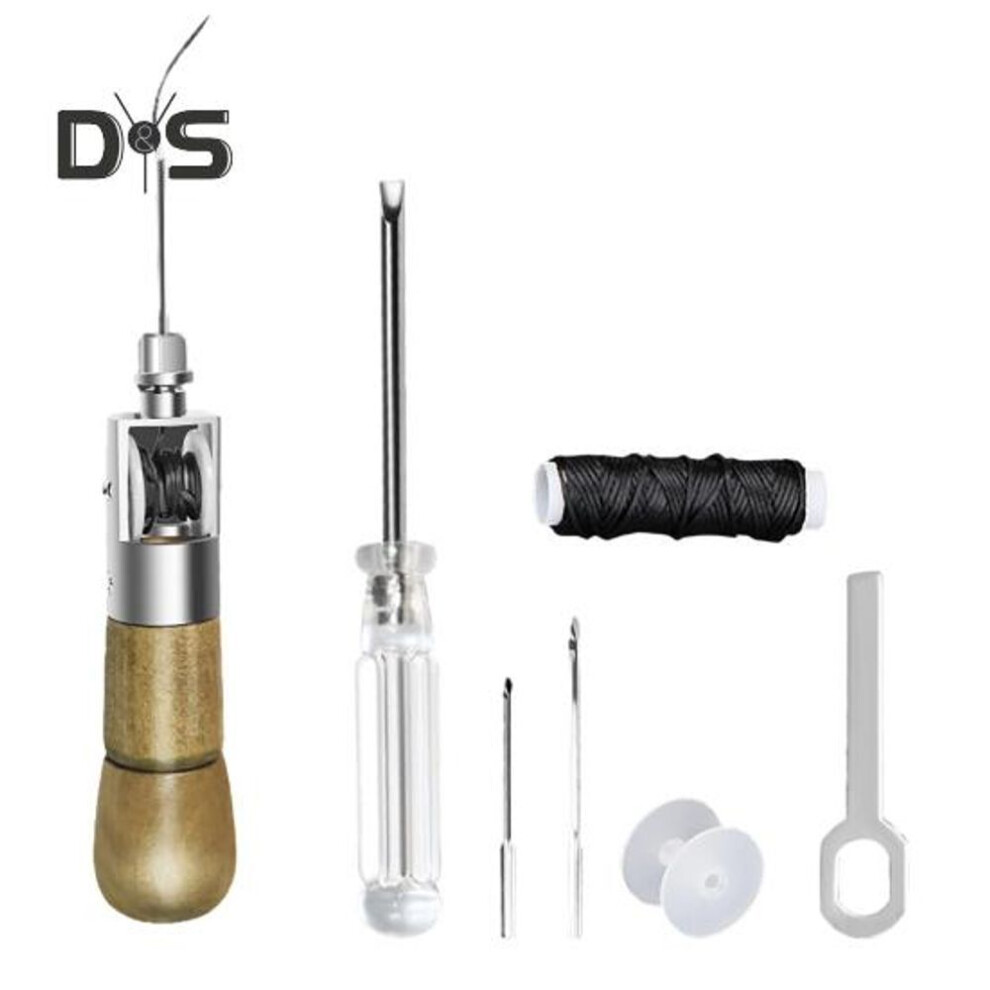 (as the picture, A) Leather Sewing Awl Set Hand Stitcher Leather Repair Tool Kit With Needles Wrench Screwdriver Hand Sewing Tool For Leather Heavy Fabric Diy Leather