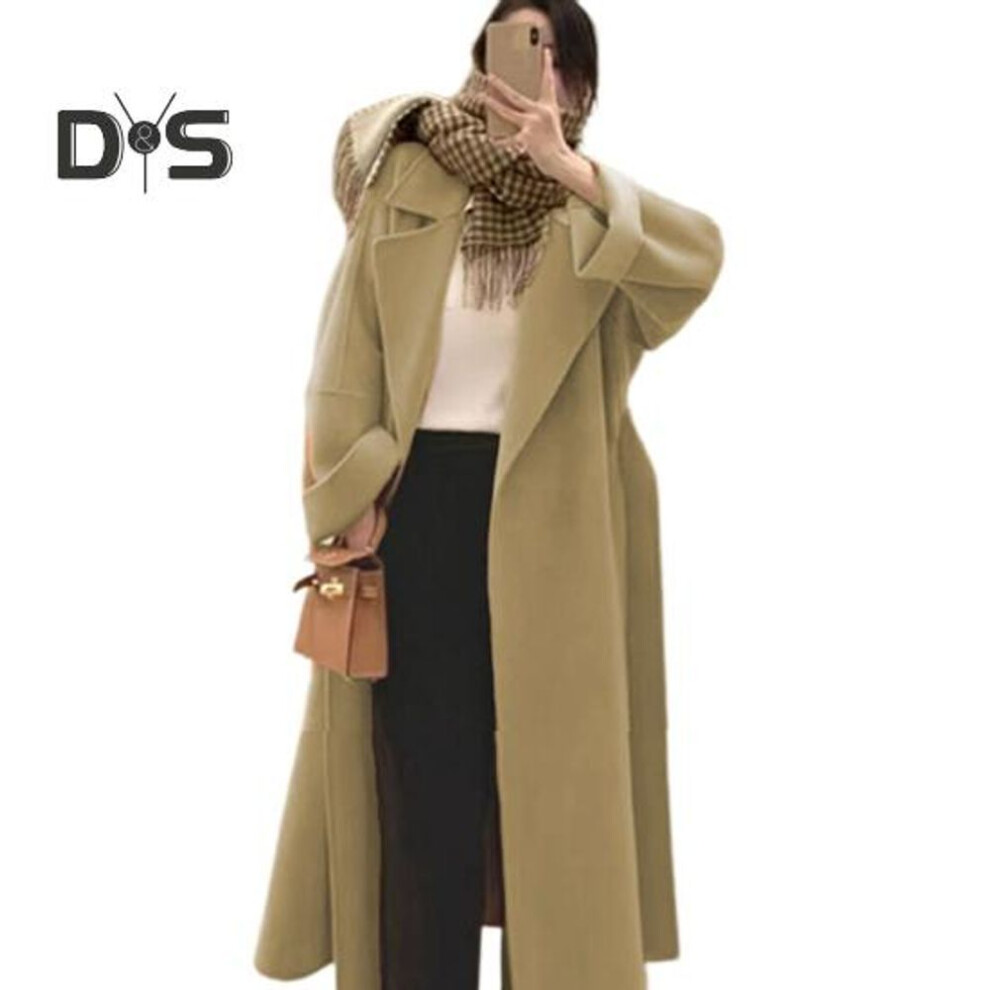 (camel, L) Women Winter Overcoat with Belt Turn-down Collar Pockets Pure Color Cardigan Mid Length Coat Thermal Long Sleeves Commuting Dating Winter Coat