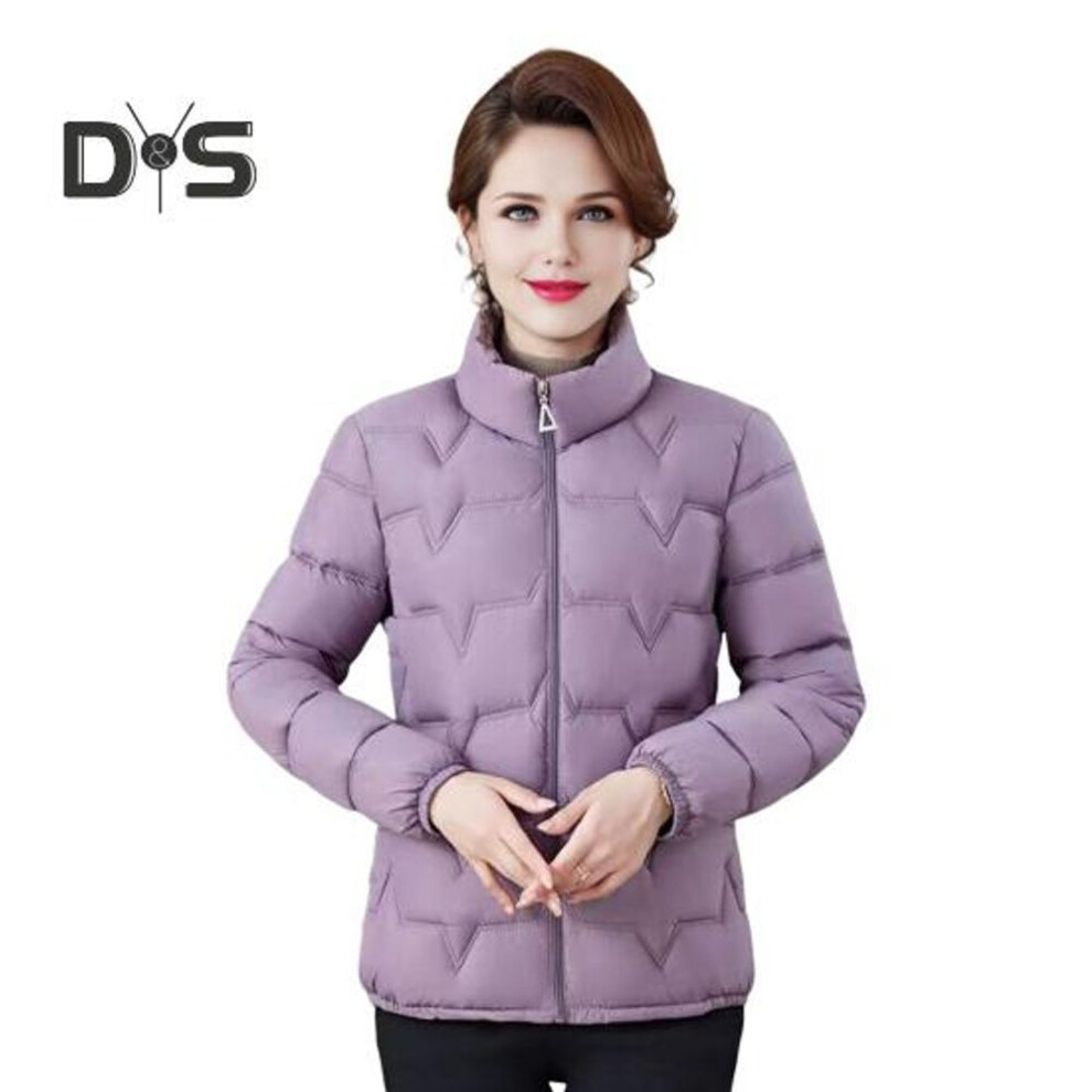 (purple, XXXL) Women Cotton Jacket Stand Collar Long Sleeve Solid Color Zipper Closure Autumn Winter Cotton Coat Thickened Quilted Outwear