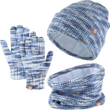 (Blue Mix) Kids Winter Hat Scarf Gloves Set,Warm Thermal Knitted Beanie Cap Snood Neck Warmer Touchscreen Mitten Soft Fleece Lining Elastic for Children