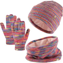 (Color Mix) Kids Winter Hat Scarf Gloves Set,Warm Thermal Knitted Beanie Cap Snood Neck Warmer Touchscreen Mitten Soft Fleece Lining Elastic for Children