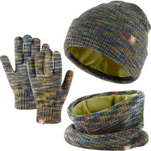 (Green Mix) Kids Winter Hat Scarf Gloves Set,Warm Thermal Knitted Beanie Cap Snood Neck Warmer Touchscreen Mitten Soft Fleece Lining Elastic for Children