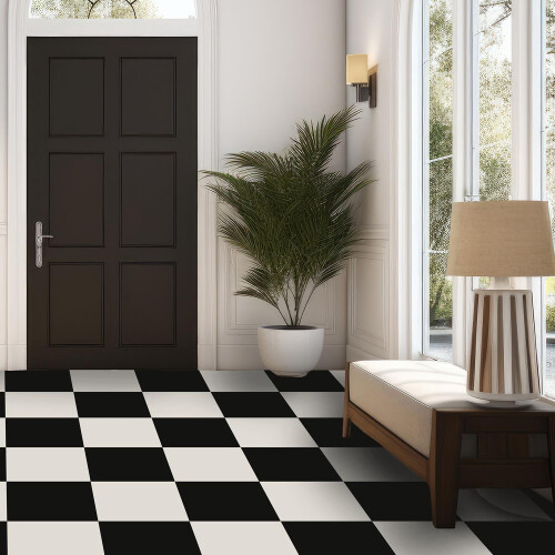 Floor Tile Plain 30.5x30.5cm Black & White 10 Tiles Per Pack 1
