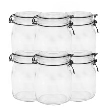 Glass Storage Jars with Lids 1L - Set of 6 | Clip Top Airtight Glass Storage