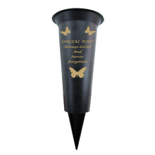 Dad Plastic Spike Memorial Graveside Flower Vase With Butterfly Decoration