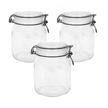 Glass Storage Jars with Lids 1L - Set of 3 | Clip Top Airtight Glass Storage