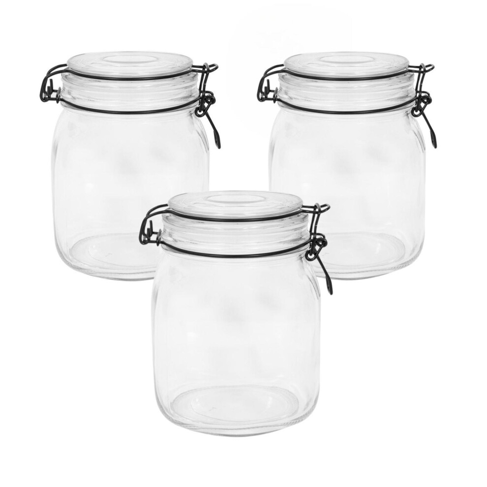 Yöl Glass Storage Jars With Lids 1L - Set Of 3 | Clip Top Airtight Glass Storage