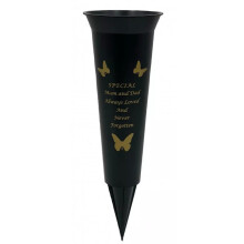 Mum & Dad Plastic Spike Memorial Graveside Flower Vase With Butterfly Decoration