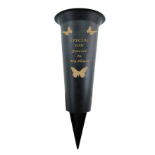 Son Plastic Spike Memorial Graveside Flower Vase With Butterfly Decoration