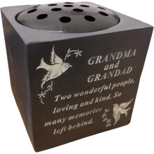 Grandma & Grandad Dove Rose Flower Bowl Resin Charcoal Grey Memorial Graveside