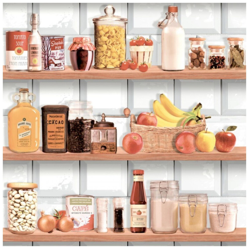 Ugepa Illusion Kitchen Pantry Rustic Shelves Paste The Wall Vinyl Wallpaper 3294270900109