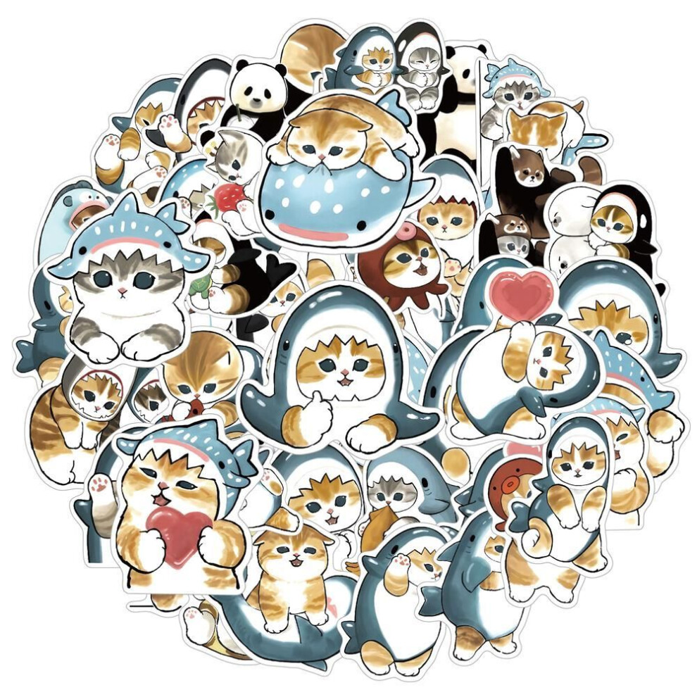 (10pcs) 10/50PCS Cute Shark Hooded Fun  Shark Cat  Stickers Waterproof DIYSticker Pack for Watercup Laptop Scrapbook Notebook Diary stickers