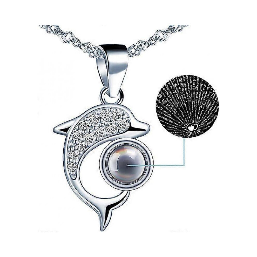 Collier pour femme I Love You 100 Languages I Love You Projection Love Chain Empty Dolphin Pendentif Love Gift