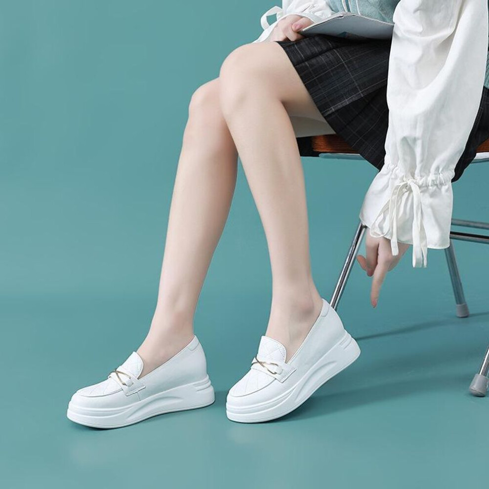 (white, 33) 2023 Spring Collection: Women's Real Leather Heightening Mary Jane Loafers, Small Leather Shoes, Nurse Style YH812
