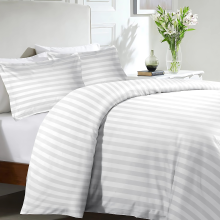 (Double) Luxury Quilt Duvet Cover Set Satin Stripe White