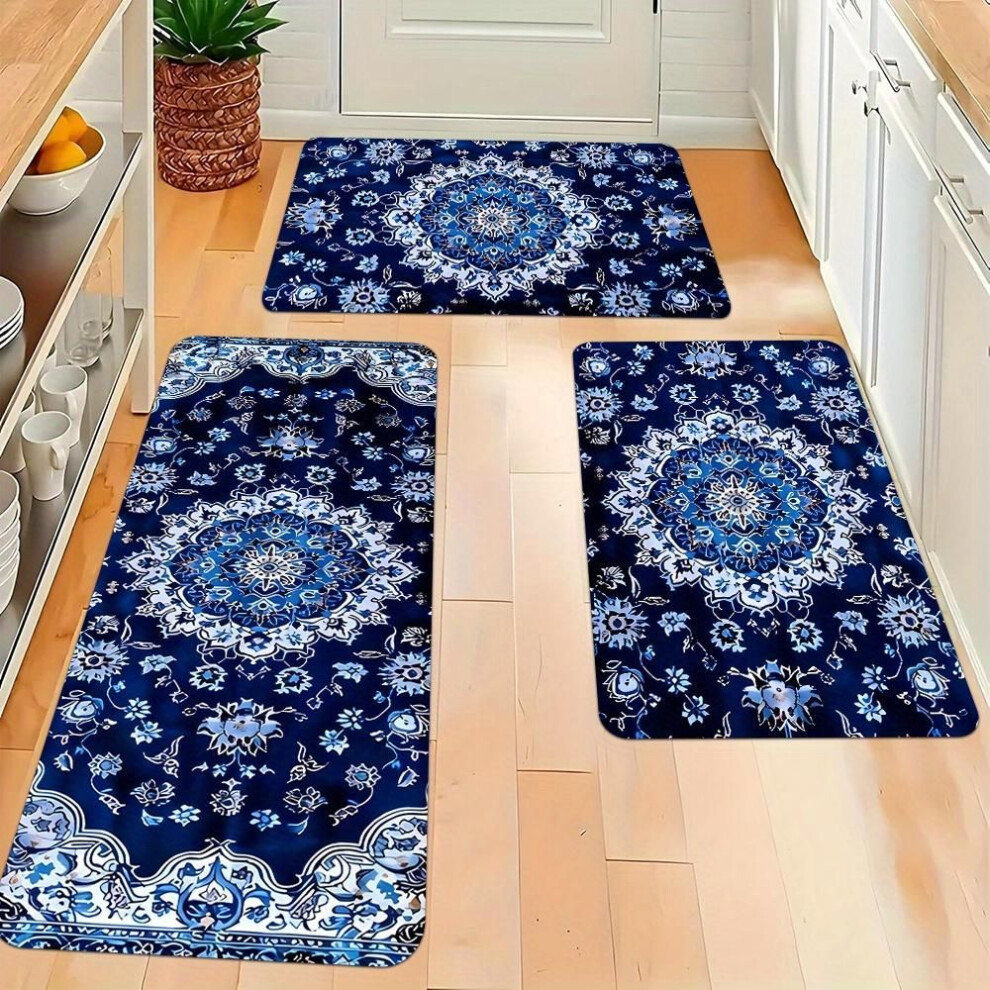 (120*160cm) 1pcs Anti Fatigue Kitchen Rugs, Bohemian Blue Print Waterproof Non-slip Thick Cushioned Kitchen Mat Heavy Duty Comfort Standing Mat For Kitchen