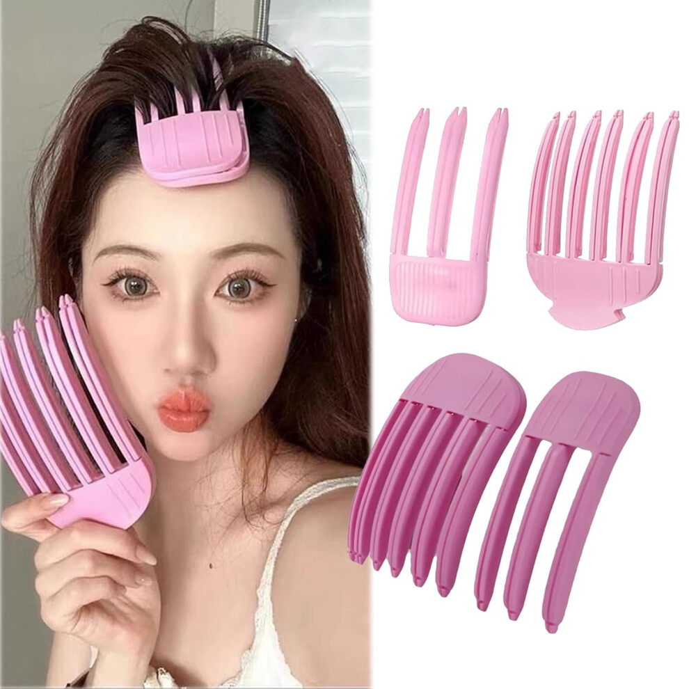 Unisex Pink (4Pcs) 4 Pack Wind Shaping Styling Comb For Fluffy Bangs, Instant No-Trace Hair Root Lifting Clips Female Forehead Bangs Clips, Quick Hair Styling Too