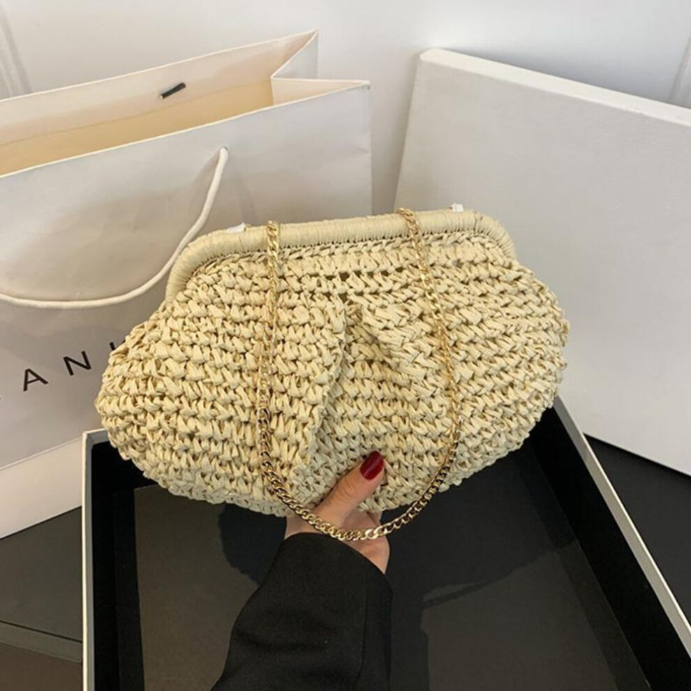 (beige, 28x8x19cm) Summer Designer Shoulder Crossbody Bag Straw Weaving Clutch Purse Women Dumpling Crossbody Beach Bag Fashon Cloud Pouch