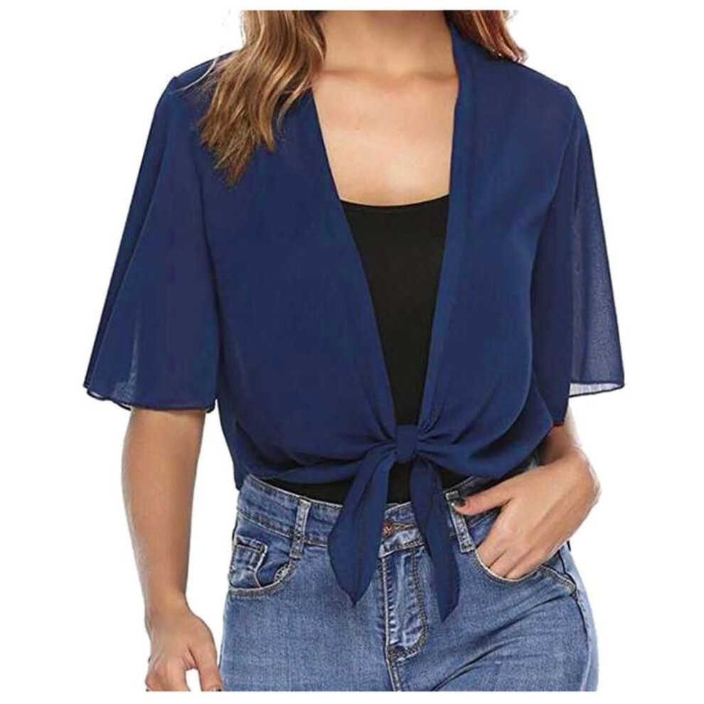 (blue, L) Women's Soft Chiffon Shawl Wraps For Evening Dress Wedding Cape Bolero Flapper