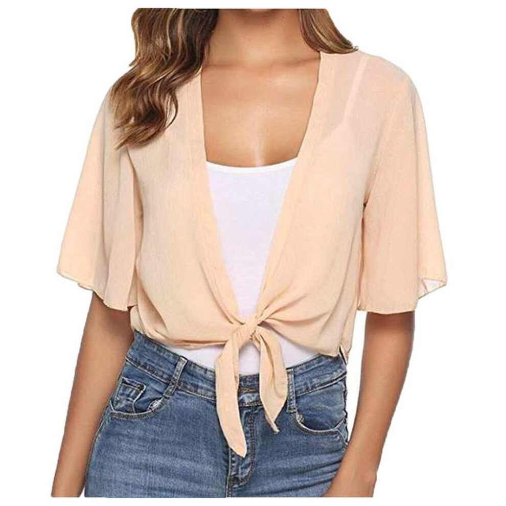 (beige, M) Women's Soft Chiffon Shawl Wraps For Evening Dress Wedding Cape Bolero Flapper