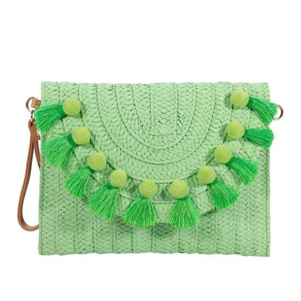 (green) Handbag Straw Shoulder Bag Beach Handmade Bag Large Capacity Magnetic Closure Straw Crossbody Bag Woven Envelope Wallet with Adjustable Shoulder