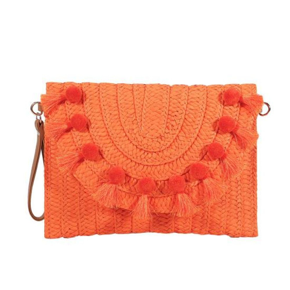 (orange) Handbag Straw Shoulder Bag Beach Handmade Bag Large Capacity Magnetic Closure Straw Crossbody Bag Woven Envelope Wallet With Adjustable Shoulder