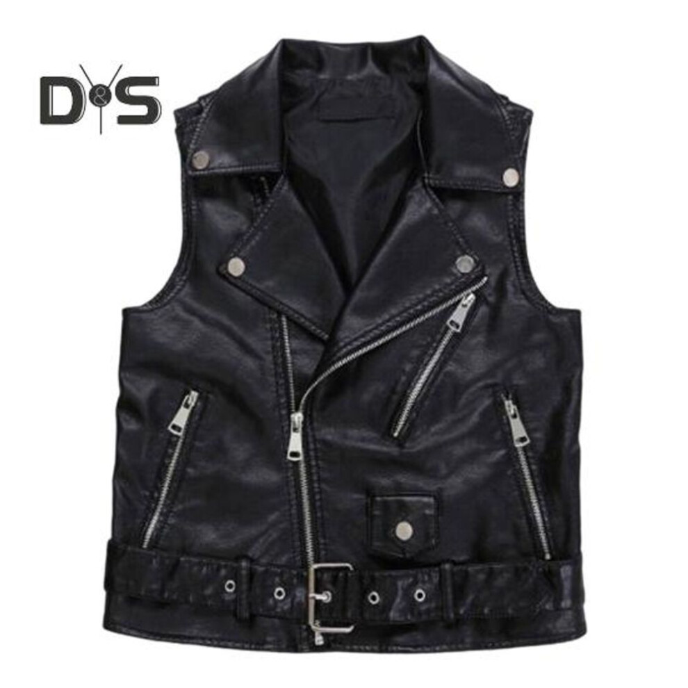 (black, L) Women Vest Coat Faux Leather Smooth Surface Belt Decor Turn-down Collar Zip-up Sleeveless Zipper Pockets Retro Motorcycle Waistcoat Commuting Travel