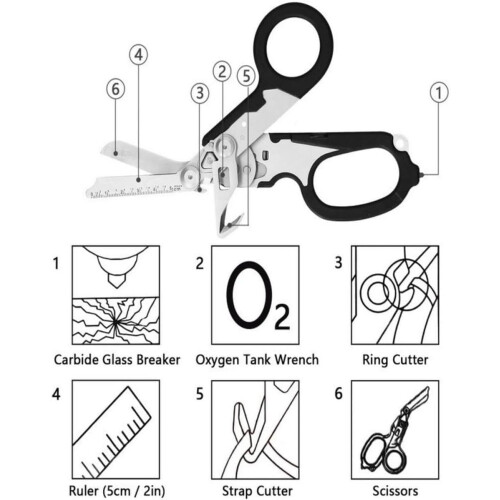 6 In 1 Multi-function Trauma Shears ，Stainless Steel Foldable Emergency Response Shears, Outdoor Camping Rescue Scissors Tools With Strap 1