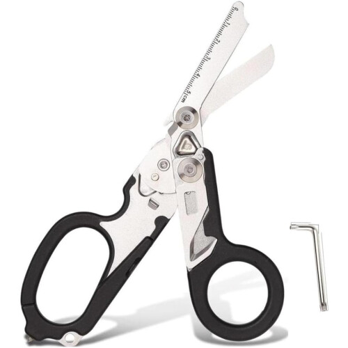 6 In 1 Multi-function Trauma Shears ，Stainless Steel Foldable Emergency Response Shears, Outdoor Camping Rescue Scissors Tools With Strap