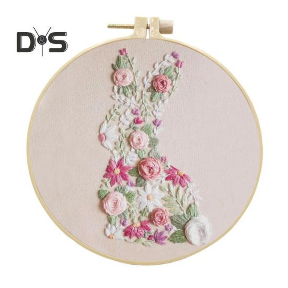 Bloom Bunny Embroidery Kit for Beginners DIY Hand Bunny Embroidery Set Cross Stitch Starter Set with Threads Needles Hoop for Adults