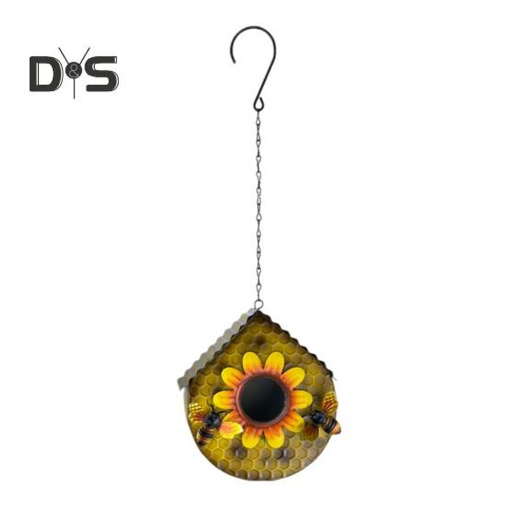 (yellow) Beehive Birds House Outside Hanging Mini Honeycomb Birdhouses with Sunflower Ornament Metal Wildbird Nest for Outdoor Garden Lawn Decor