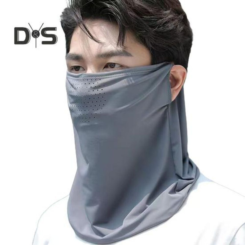(dark gray) Sunscreen Face Guard Ice Silk Material Multifunctional Sun Protection Neck Gaiter With Ear Hooks Outdoor Cycling Wear