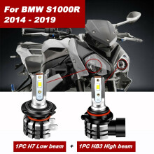 (2 Stück LED WEISS) 2PC CANbus Motorrad H7 + HB3 LED-Scheinwerferbirnen-Umbausatz 2PC 6000K BMW S1000R 2014 -