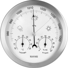 (As show, One size) Analog Indoor/Outdoor Weather Station, Stainless Steel Frame - Includes Barometer, Hygrometer, and T
